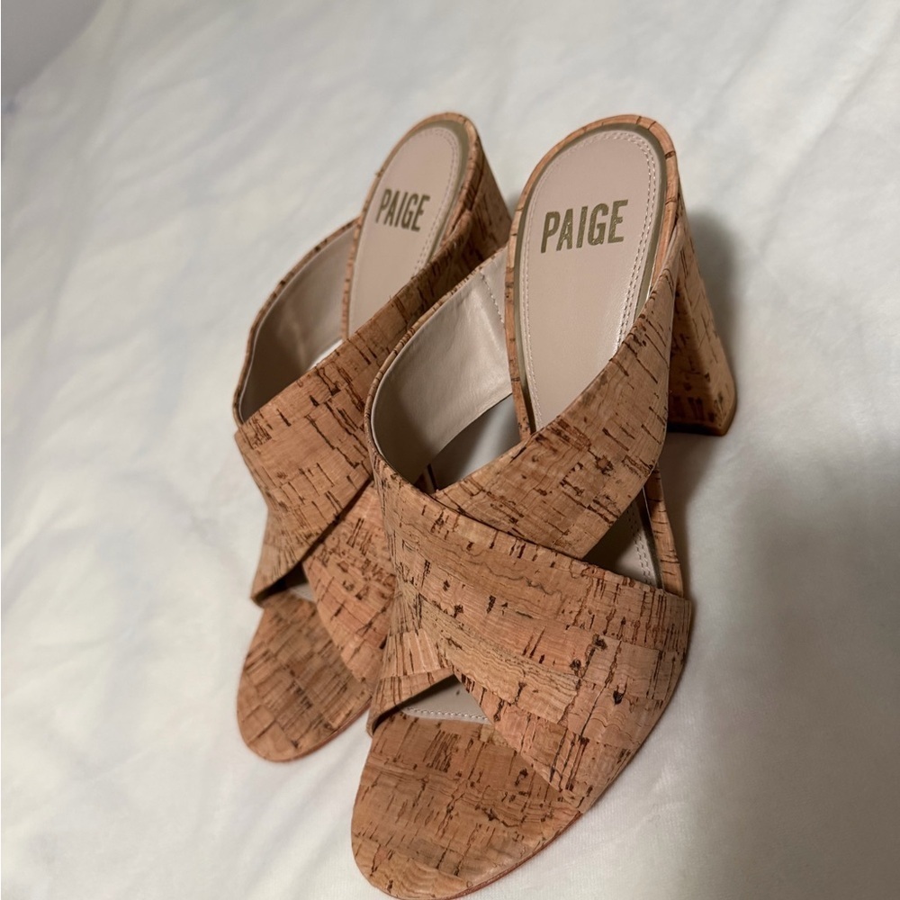 Paige Women's Tan Cork Heeled Sandals 7.5